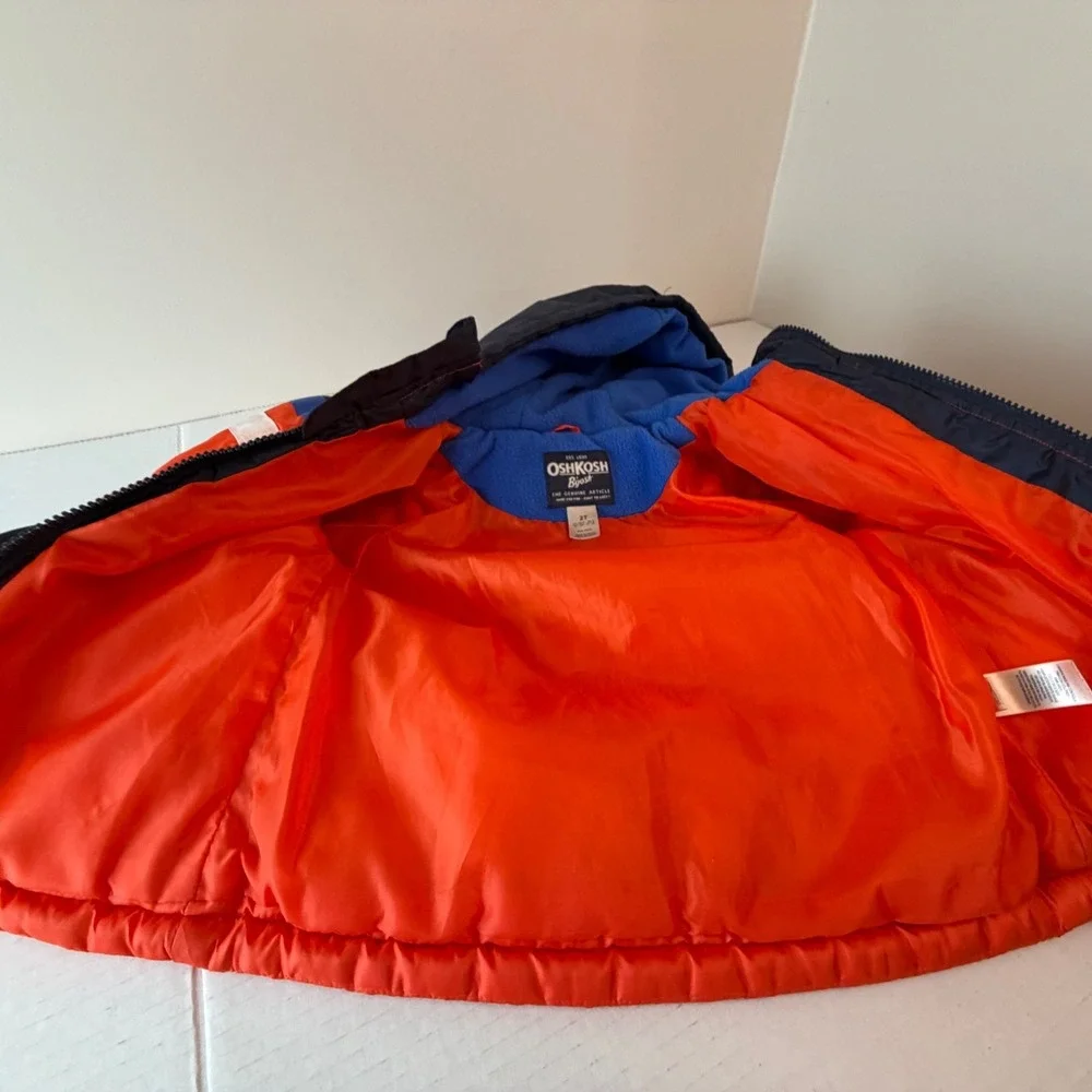 Oshkosh‎ B'Gosh Puffer Jacket Blue Orange White Hooded Full Zip 2T